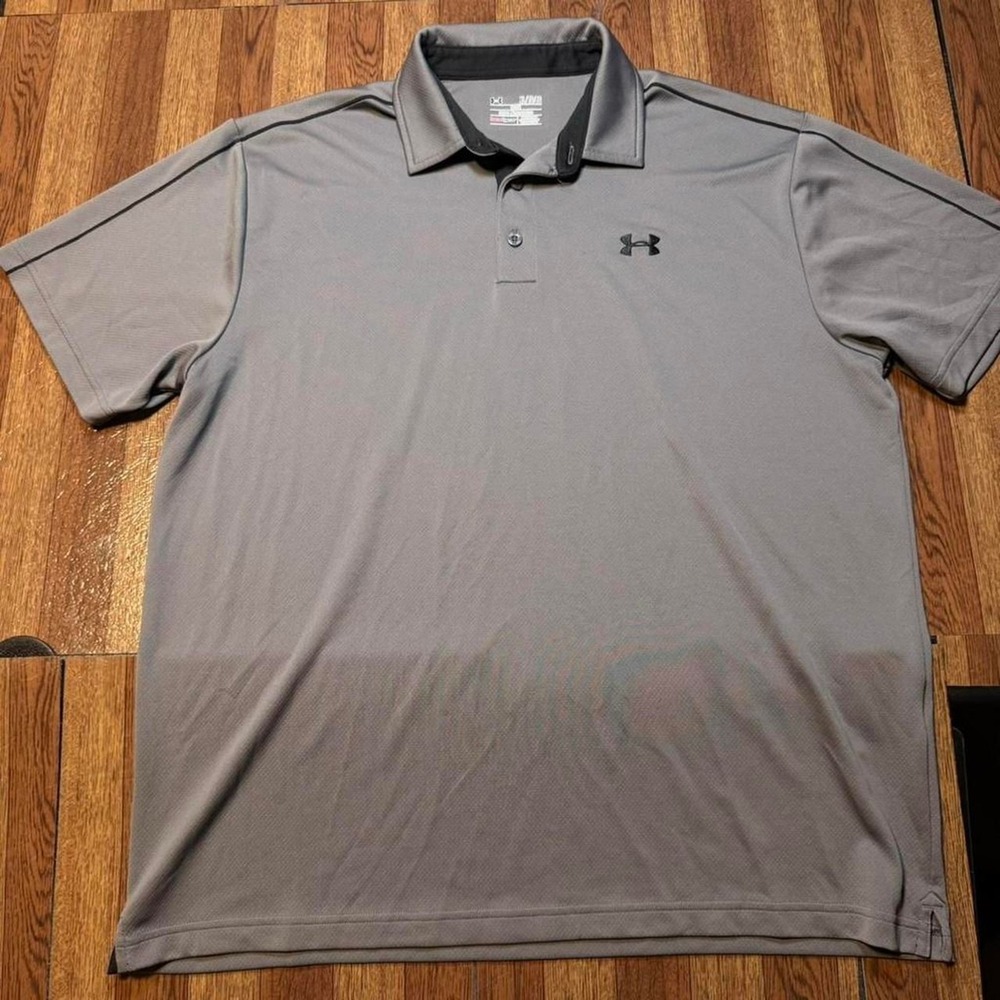 Under Armour Grey Heat Gear Retro Sportswear Golf‎ Polo Button Shirt XL